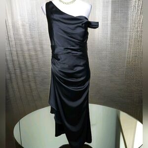 Asymmetric-Neck Ruched Sheath Black Party Dress